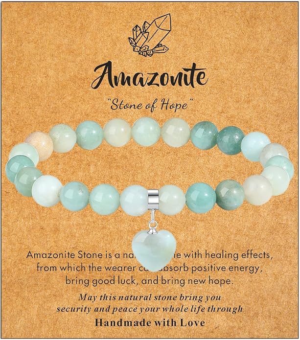 MAIBAOTA Healing Crystal Bracelet for Women, 8 mm Natural Gemstone Beaded Bracelet, Love Heart Bracelet Jewelry Gifts for Birthday Mothers Day Valentine's Day Anniversary