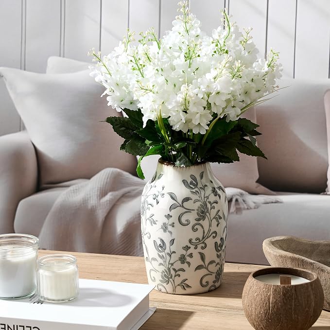 SIDUCAL Ceramic Vintage Vase, 7 Inch Retro Ice Cracked Chinoiserie Floral Vase - Image 3