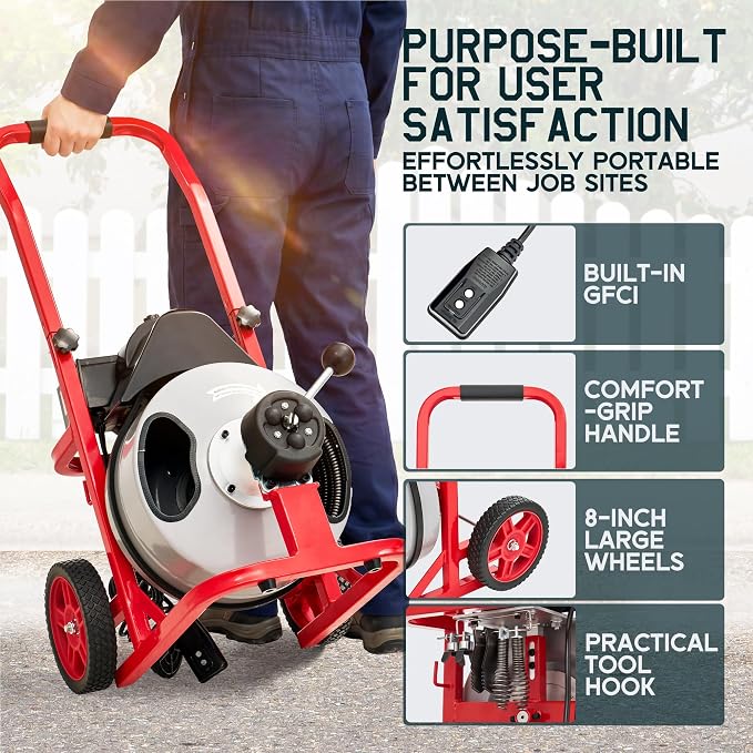 Albott 100 FT x 1/2 Inch Electric Drain Cleaner Machine | Auto-Feed Sewer Snake - Image 6