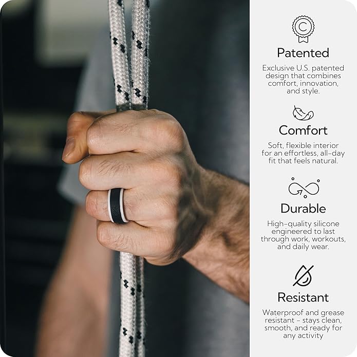 Rinfit Silicone Rings for Men 9mm Wide, 2mm Thick - Mens Rubber Wedding Bands - Infinity Ring with 2 Layers - Patented Design