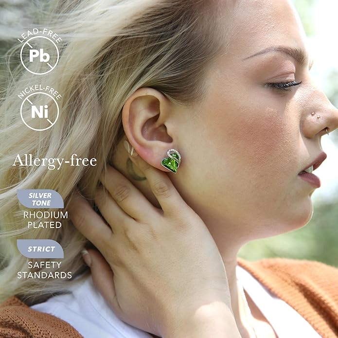 Leafael Infinity love Heart Birthstone Stud Earrings for Women, Valentine's Day Gifts for Mom, Wife, and Her, Silver Plated Birthday Jewelry