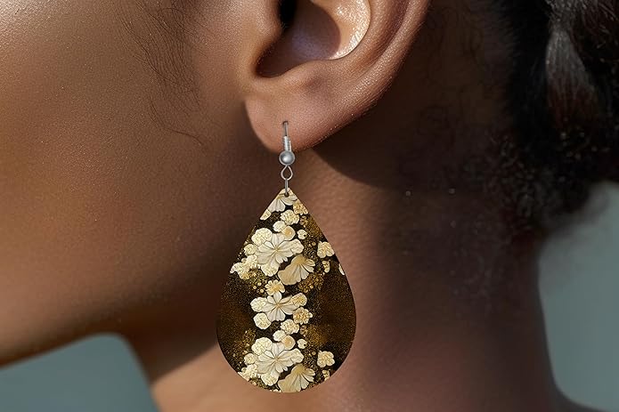 Teardrop Wood Earrings Light Weight Printed Image Dangle Jewelry, Fun and Funky Earrings