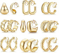 THUNARAZ 9 Pairs Clip on Earrings for Women 14K Gold Plated Chunky Hoop Clips Earring Trendy Clip on Hoop Earrings for Women Non-Pierced Fake Jewelry