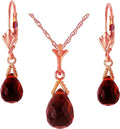Galaxy Gold GG 14k Solid Gold Jewelry Set: Natural Briolette Garnet Pendant Necklace and Dangle Earrings