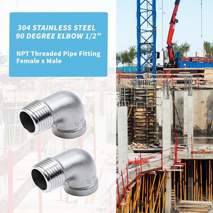 2Pcs 304 Stainless Steel 90 Degree Elbow 1/2" NPT Threaded Pipe Fitting Female - Image 4