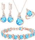 GZWHD Jewelry Set for Women Water Drop Cubic Zirconia Artificial Crystal Earrings Pendant Necklace Open Ring Tennis Bracelet Wedding Anniversary Birthday Engagement Gift for Bridesmaid Wife Girlfriend Friend