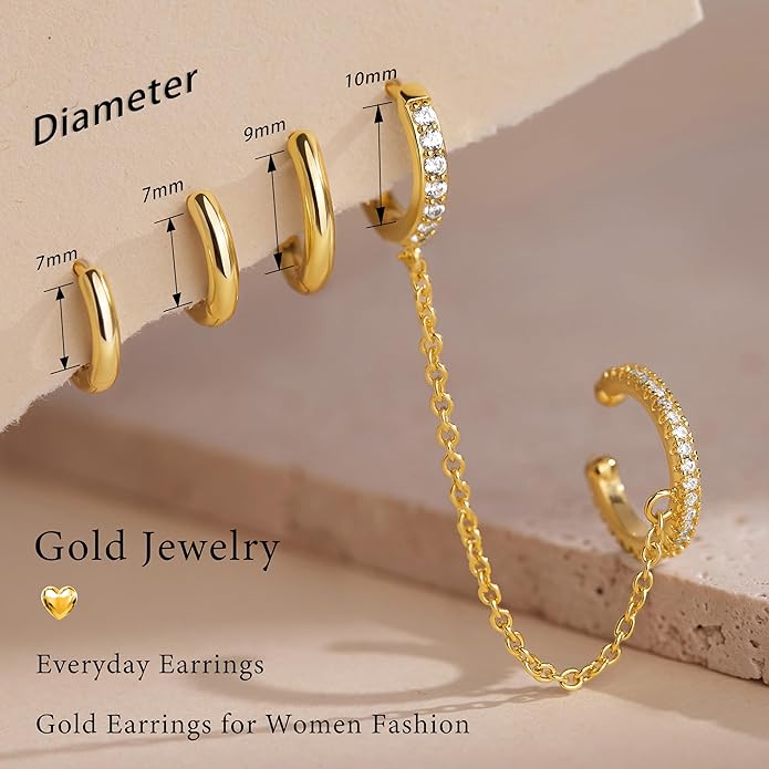 Small Gold Huggie Hoop Earrings Set for Women Men Hypoallergenic 14K Plated Stack Cartilage Earrings, Multiple Piercing Lightweight Mini Thin Cute Dainty Trendy Jewelry Set Christmas Gifts for Women