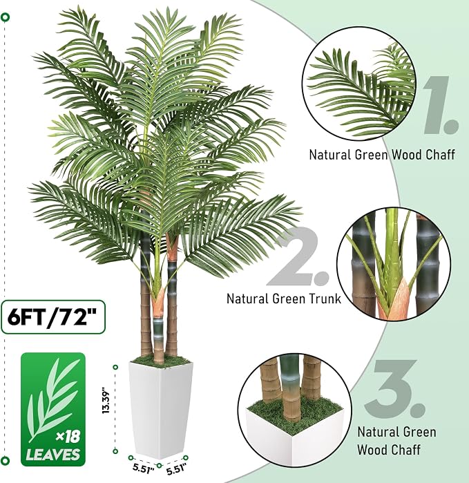 6ft Artificial Palm Tree Indoor Plant，Triple Faux Tropical Areca Floor Plant in - Image 3
