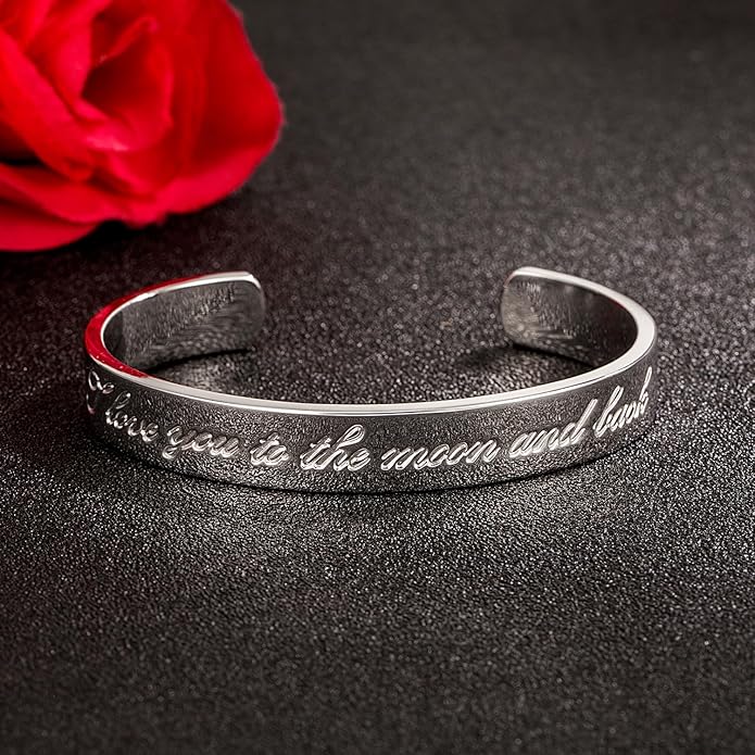Dankadi Men & Women 925 Sterling Silver Bangle-Engravable Adjustable Cuff Bracelet -8MM/10MM Couple Bracelet- Unisex Jewelry For Him/Her Gift