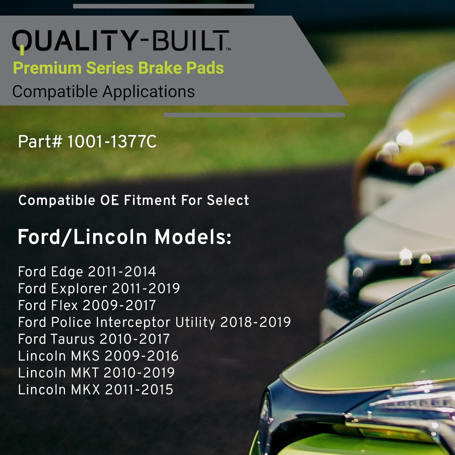 Premium Ceramic Rear Brake Pads (1001-1377C) Compatible with 2009-2019 Ford/Lincoln (Edge/Explorer/Flex/MKS/MKT/MKX/Police Interceptor Utility/Taurus)