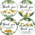 80 Pieces Cute Dinosaur Thank You Stickers, Boy Baby Shower Birthday Party Decorate Watercolor Little Dino Themed Round Party Gift Wrap Bag Label Decorations, 4 Design Stickers