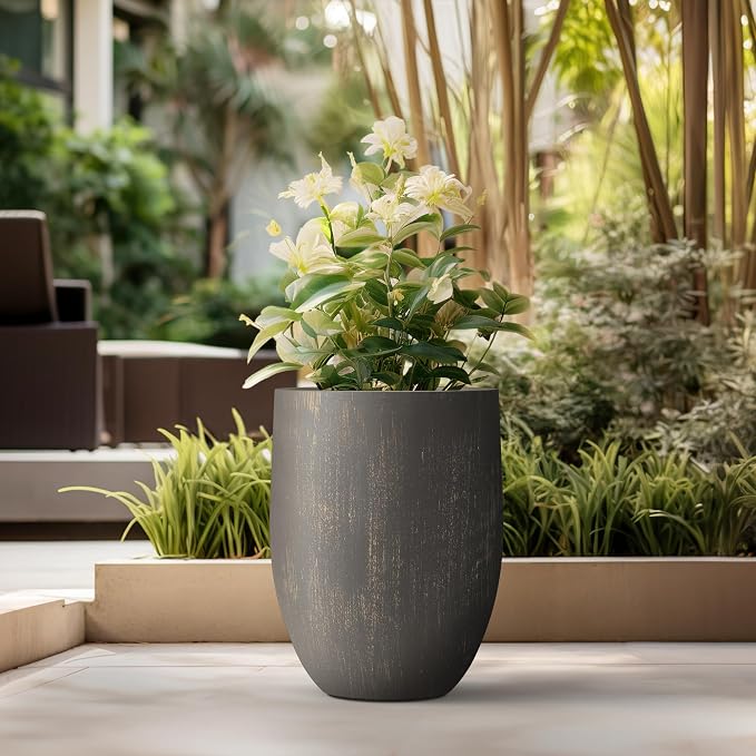 Kante Large Round Bullet Vintage BRN Concrete Planter 21.7" Tall, Outdoor | - Image 5