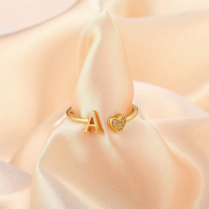 Valentines Day Gift Initial Rings for Teen Girls - S925 Heart Sterling Silver Rings for Teen Girls | 14K Gold/Rose Gold/Sterling Silver Plated Ring for Girls Kids Women Ring for Teenager Girls Gifts Adjustable, No Tarnish, Hypoallergenic