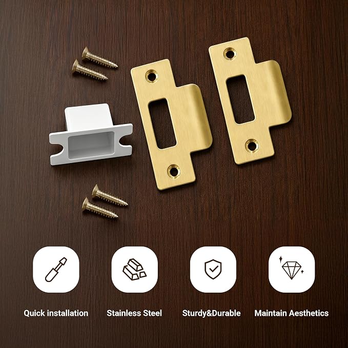 T-Strike Door Plate 2-1/8" Hole Spacing Replacement Lock Strike, Satin Gold | - Image 5