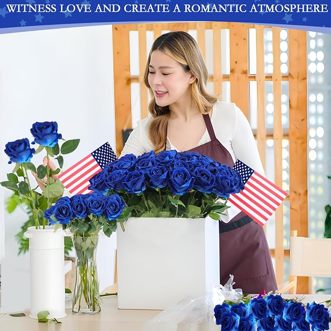 Hananona 50 Artificial Roses in Bulk, Fake Silk Roses Realistic Blue Roses - Image 7