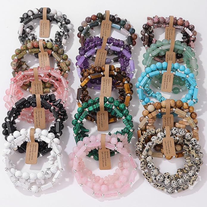 3Pcs Natural Stone Bracelets for Women 8mm Crystal Beaded Bracelets Handmade Stretch Bracelet Healing Crystal Jewelry for Women
