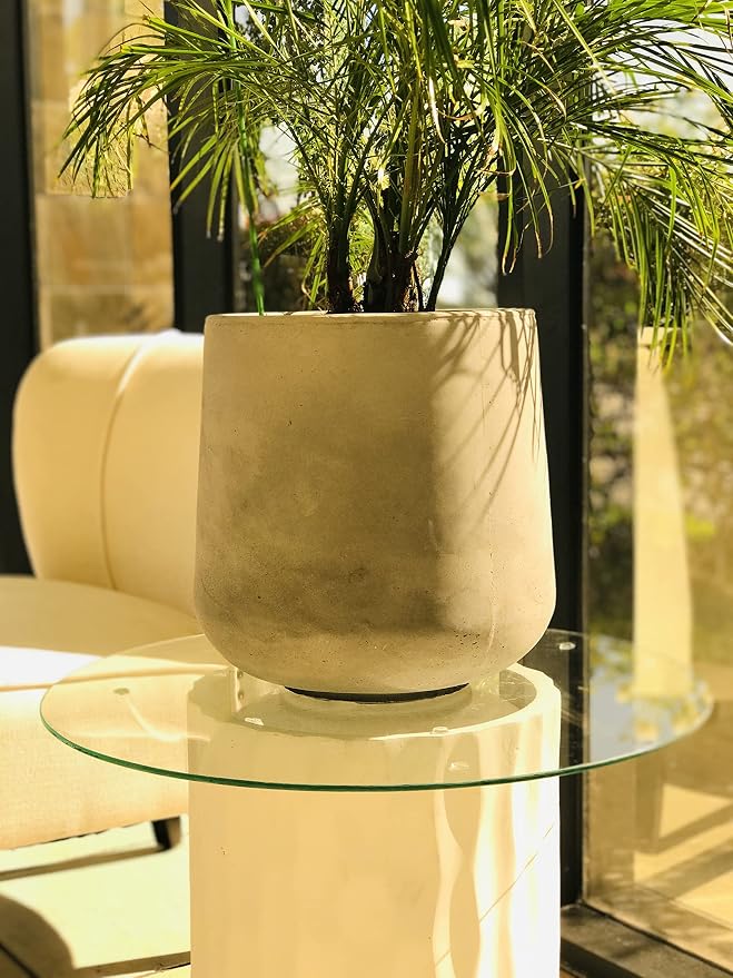 Kante Accent Round Curved Pale Gray Concrete Planter 13" Dia, Outdoor | Rubber - Image 4