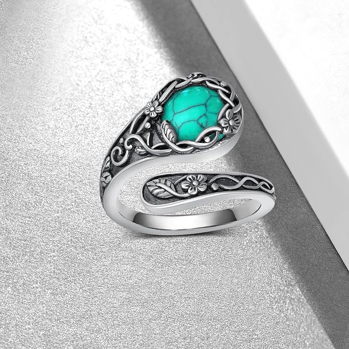 Spoon Rings for Women 925 Sterling Silver Turquoise Spoon Rings Vintage Thumb Rings Jewelry Gifts for Women Men