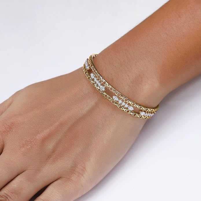 Bangle Bracelets for Women 0.25 Carat (ctw) Round Lab Grown Diamond Miracle Set 3-Row Cuff Bangle Bracelets In 14K Gold Over Sterling Silver Jewelry Gifts For Her Size-7.00 to 8.00 Inch