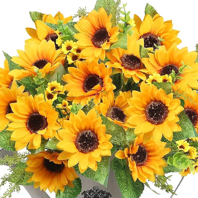 AmyHomie Artificial Sunflowers for Outdoors Fall Decor, 2 Bouquets | Garden by AmyHomie