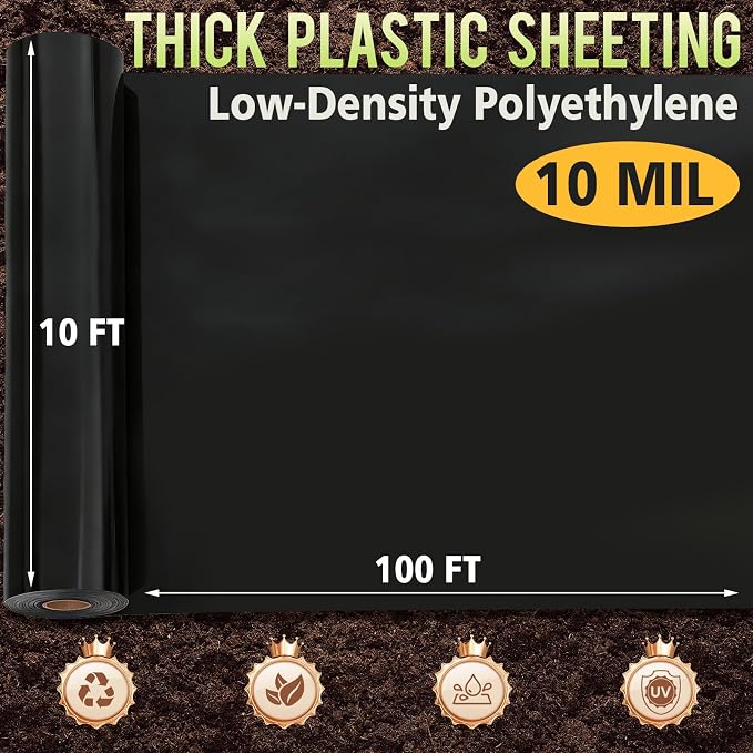 10 Mil 10 FT X 100 FT Plastic Sheeting Heavy Duty Thick LLDPE Black - Image 2