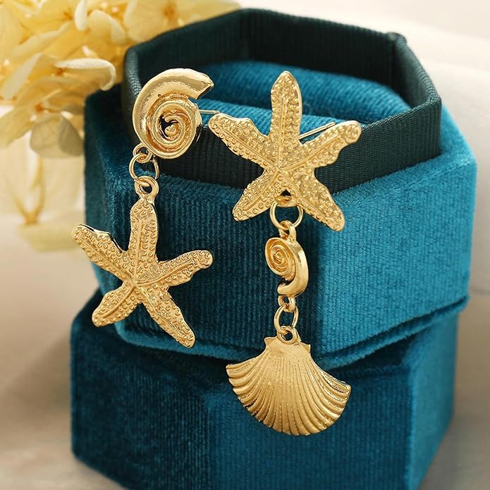 Gold Starfish Earrings for Women Trendy Dainty Starfish Statement Stud Earrings Hypoallergenic Summer Beach Ocean Coastal Jewelry