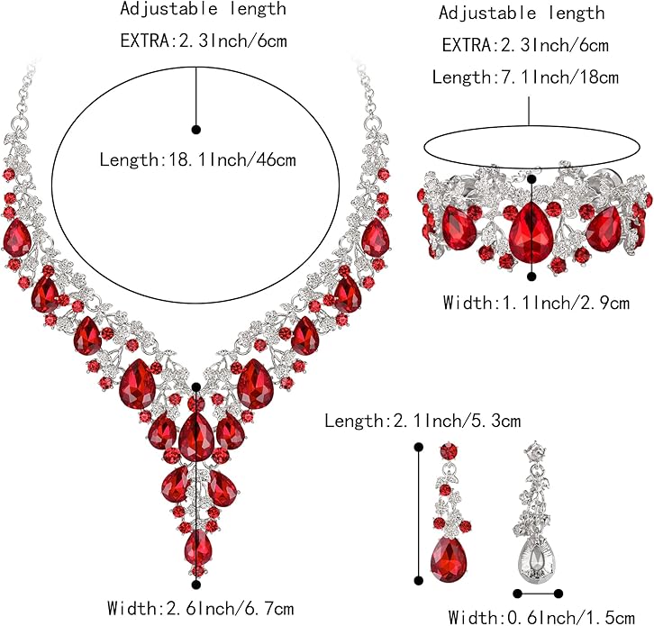BriLove Women's Wedding Bridal Austrian Crystal Teardrop Flower Cluster Statement Necklace Dangle Earrings Jewelry Set for Party Prom