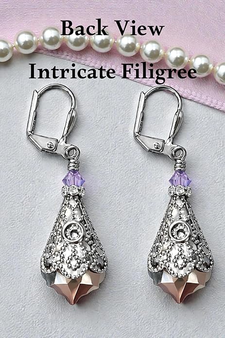 Antique Inspired Vintage Victorian Dangle Drop Earrings for Women - Colored Austrian Crystal Leverback Earrings - Jewelry Gift for Her