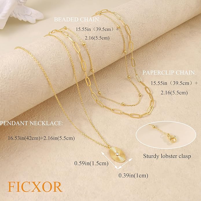 Layered Necklaces for Women,Dainty 14k Gold Plated CZ Layered Choker Necklace for Women Trendy Non Tarnish Hypoallergenic Beaded Paperclip Chain Necklace Stack Women's Minimalist Gold Jewelry Gifts