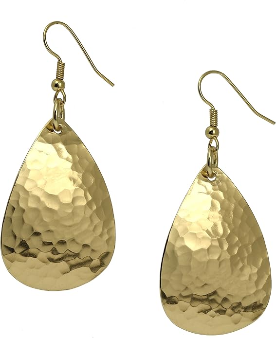 Medium Hammered Tear Drop Nu Gold Brass Earrings By John S Brana Handmade Jewelry Brass Earrings