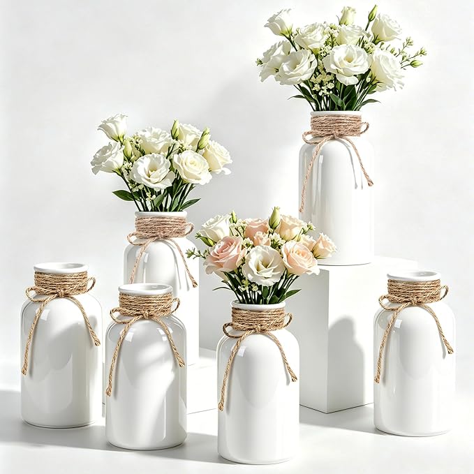 6 Pack Mason Jar Vases for Centerpieces, Wide Mouth Mason Jars by LEYIQU