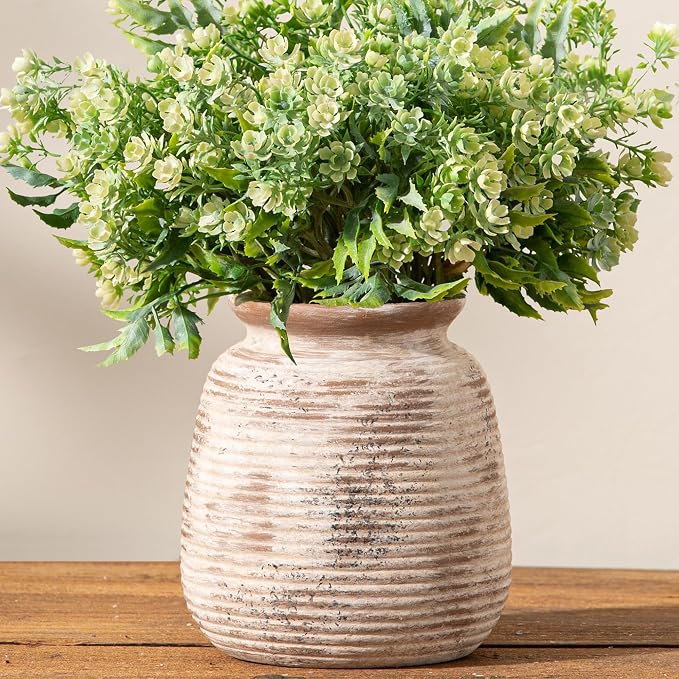 Ceramic Small Flower Vase, 6“ Rustic Farmhouse Vases Home Decor, Short Pottery by ooit