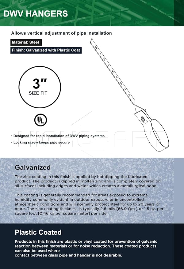 Highcraft IEX-Q03 DWV Pipe Hanger Galvanized Steel, 3 in - Image 5