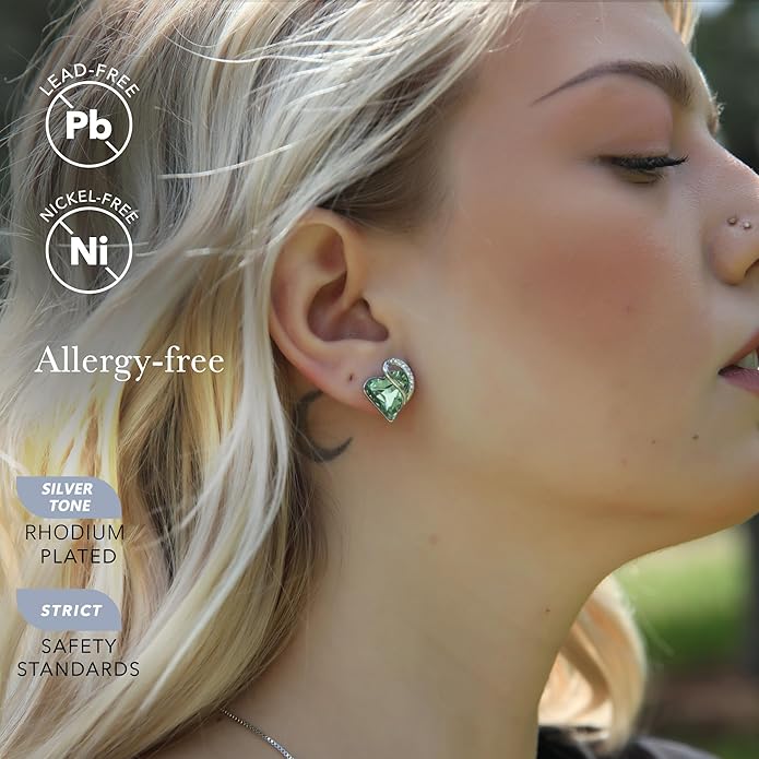 Leafael Infinity love Heart Birthstone Stud Earrings for Women, Valentine's Day Gifts for Mom, Wife, and Her, Silver Plated Birthday Jewelry