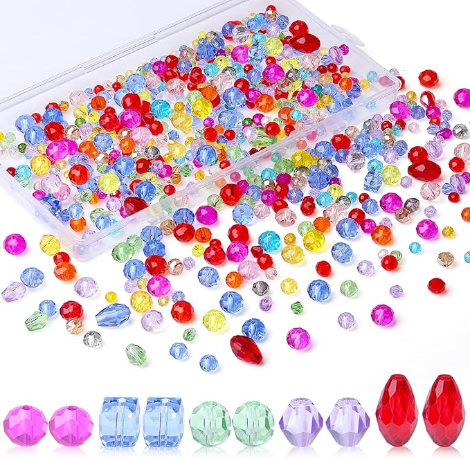 LAIDANLA 800PCS Glass Beads Mixed Color Crystal Beads Assorted Crystal Beads with Container Box for DIY Necklace Bracelet Earring Jewelry Making