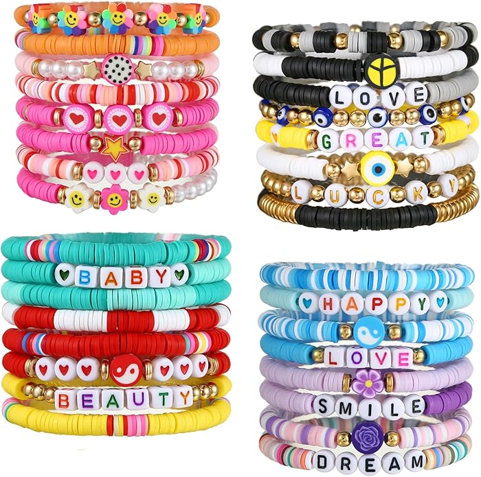 Friendship Bracelets Boho Stackable Bracelets for Women Beach Jewelry Surfer Heishi Clay Bead Bracelets