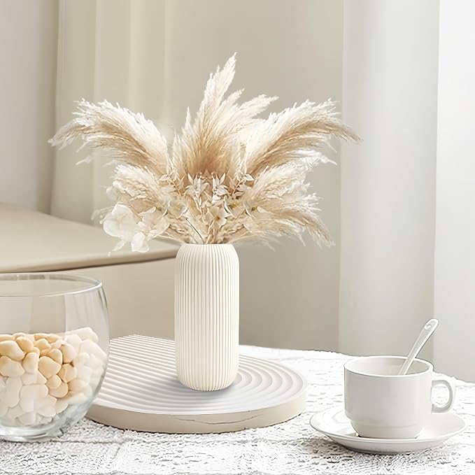 Ceramic Vase for Flowers – Modern Small Ribbed Textured Flower Vase for Home - Image 7