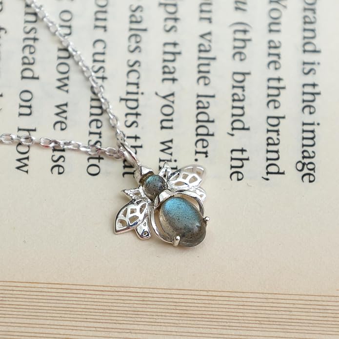 925 Sterling Silver Animal Pendant Necklace Collection for Women | Handmade Natural Gemstone Jewelry | Cat, Bee, Turtle & Bug Designs | Hypoallergenic Silver Necklace Gift for Her