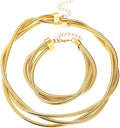 YBMYCM Chunky Gold-plated Silver Jewelry Set Multi Strands Stainless Steel Choker Necklace Bracelet Set for Women