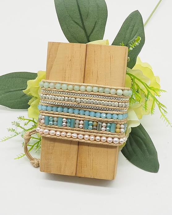 Bracelet for Women – Handmade Vegan Boho Natural Stone Layered Bracelet, Thailand Bohemian Stackable Beaded Wrap Bracelets, Summer Hippie Bracelet Stack, Fashion Jewelry Gifts