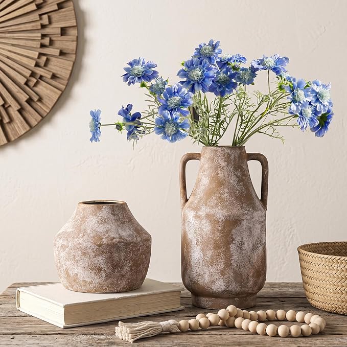 Ceramic Flower Vase for Centerpieces, 5.2in Pottery Small Ceramic Vases | - Image 6