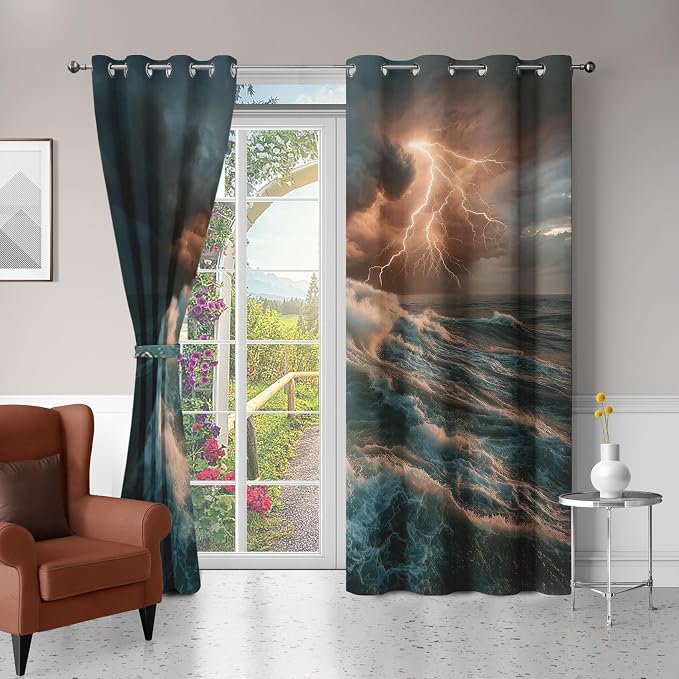 Thunderstorm Blackout Curtains 96 Inches Long, Ocean Waves Curtains - Image 4