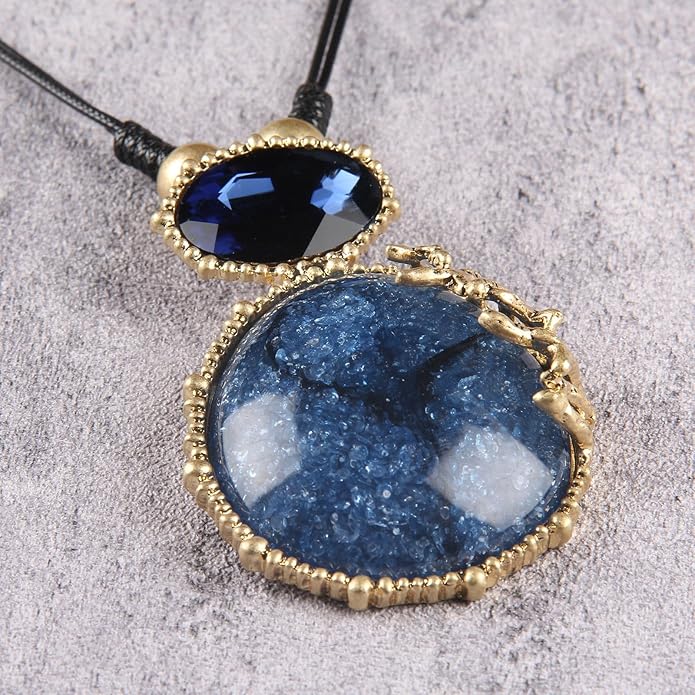 GelConnie Leather Necklace for Women Large Pendant Long Brown Necklace Circle Leather Choker Vintage Sweater Necklace Gold Chunky Boho Necklaces for Women