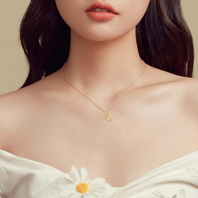 MISS RIGHT Initial Birthstone Necklace for Women - Personalized Gifts Birthday Gifts for Women Stainless Steel 18K Gold Plated Dainty Gold Zodiac Sign 12 Constellation Horoscope Necklace Jewelry