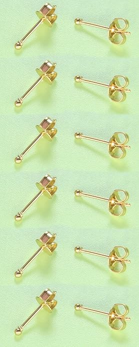 14K Gold Filled Polished Small CZ Pearl Ball Stud Earrings Set for Women Men 20G Surgical Steel Hypoallergenic Piercing Studs for Sensitive Ear, Pack of 6 Pairs
