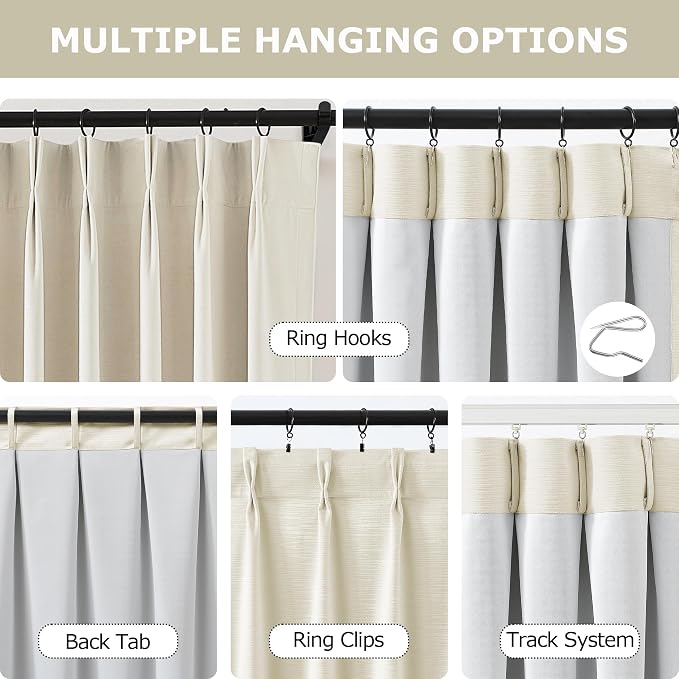 Vision Home Champagne Ivory Velvet Pinch Pleated Blackout Curtains 40"Wx90L | 2 - Image 3