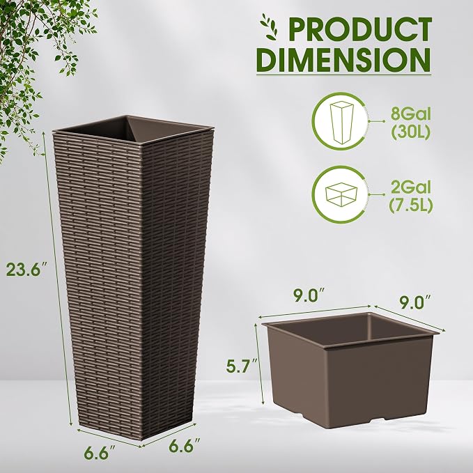 Devoko Resin 23.6'' Tall Planters Set of 2, Large Taper Outdoor Planter | - Image 7