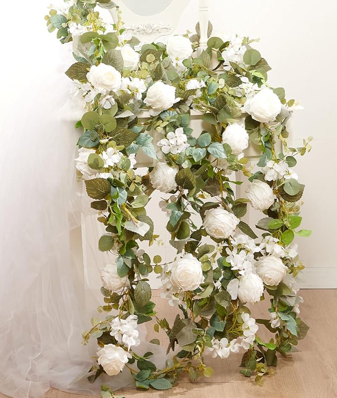 Artificial Flower Garland 2pcs 5.4ft Rose & Hydrangea Vine, Hanging Faux Roses - Image 6