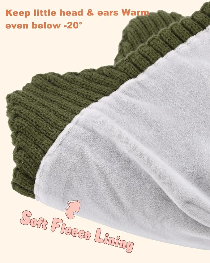 Baby Beanie Fleece Lined Toddler Winter Hat with Ear Flaps Little Girls Boys Warm Hats Cute Beanies for Kids