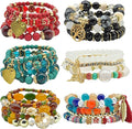 Bohemian Bracelet Sets for Women - 6 Sets Stackable Stretch Bracelets Multi-color Boho Jewelry for Women Hippie Bracelets Dainty Jewelry